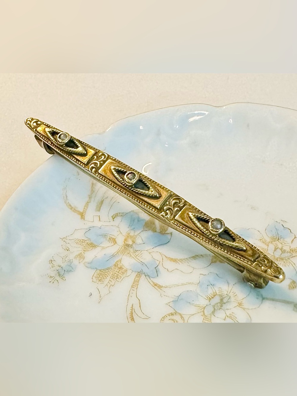 Antique Victorian Gold Filled Bar Pin Brooch Seed Pearl C-Clasp